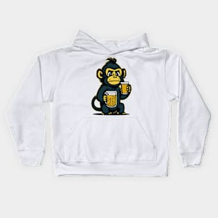 Cartoonish Monkey With Beer Mug Kids Hoodie